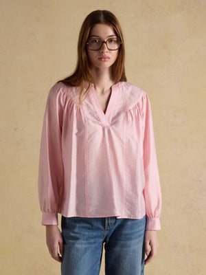 Joules Rose Pink Long Sleeve V-Neck Blouse