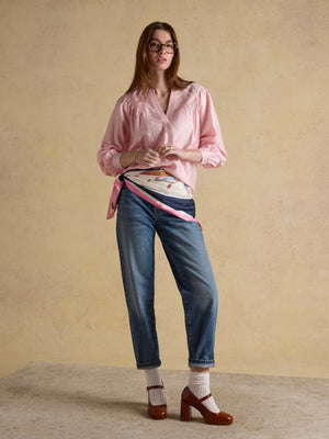 Joules Rose Pink Long Sleeve V-Neck Blouse