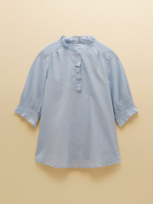 Joules Melanie Blue Short Sleeve Ruffle Blouse