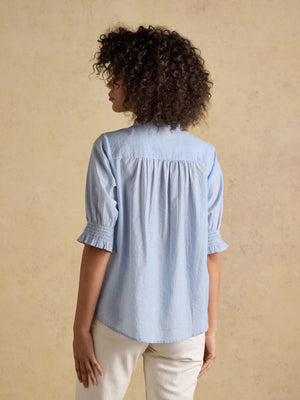 Joules Melanie Blue Short Sleeve Ruffle Blouse