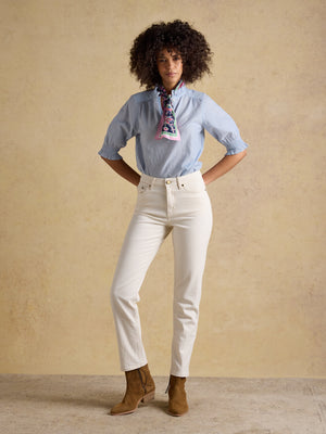 Joules Melanie Blue Short Sleeve Ruffle Blouse
