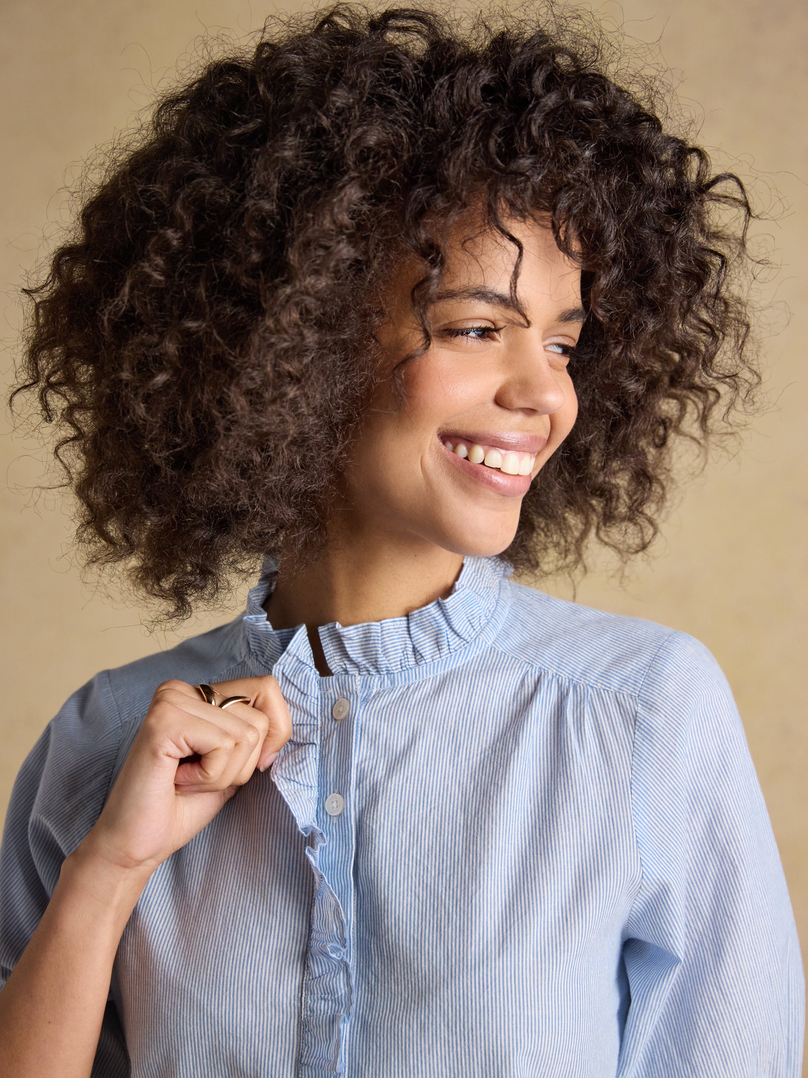 Joules Melanie Blue Short Sleeve Ruffle Blouse