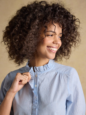 Joules Melanie Blue Short Sleeve Ruffle Blouse