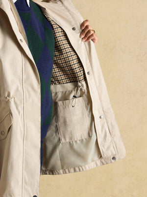 Joules Portwell Beige Waterproof Raincoat With Hood and Adjustable Waist