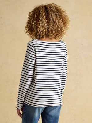 Joules Harbour Cream & Navy Boat Neck Long Sleeve Breton Stripe Top
