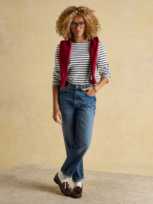 Joules Harbour Cream & Navy Boat Neck Long Sleeve Breton Stripe Top