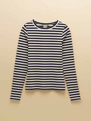 Joules Sophie Navy Stripe Long Sleeve Ribbed Fitted Top