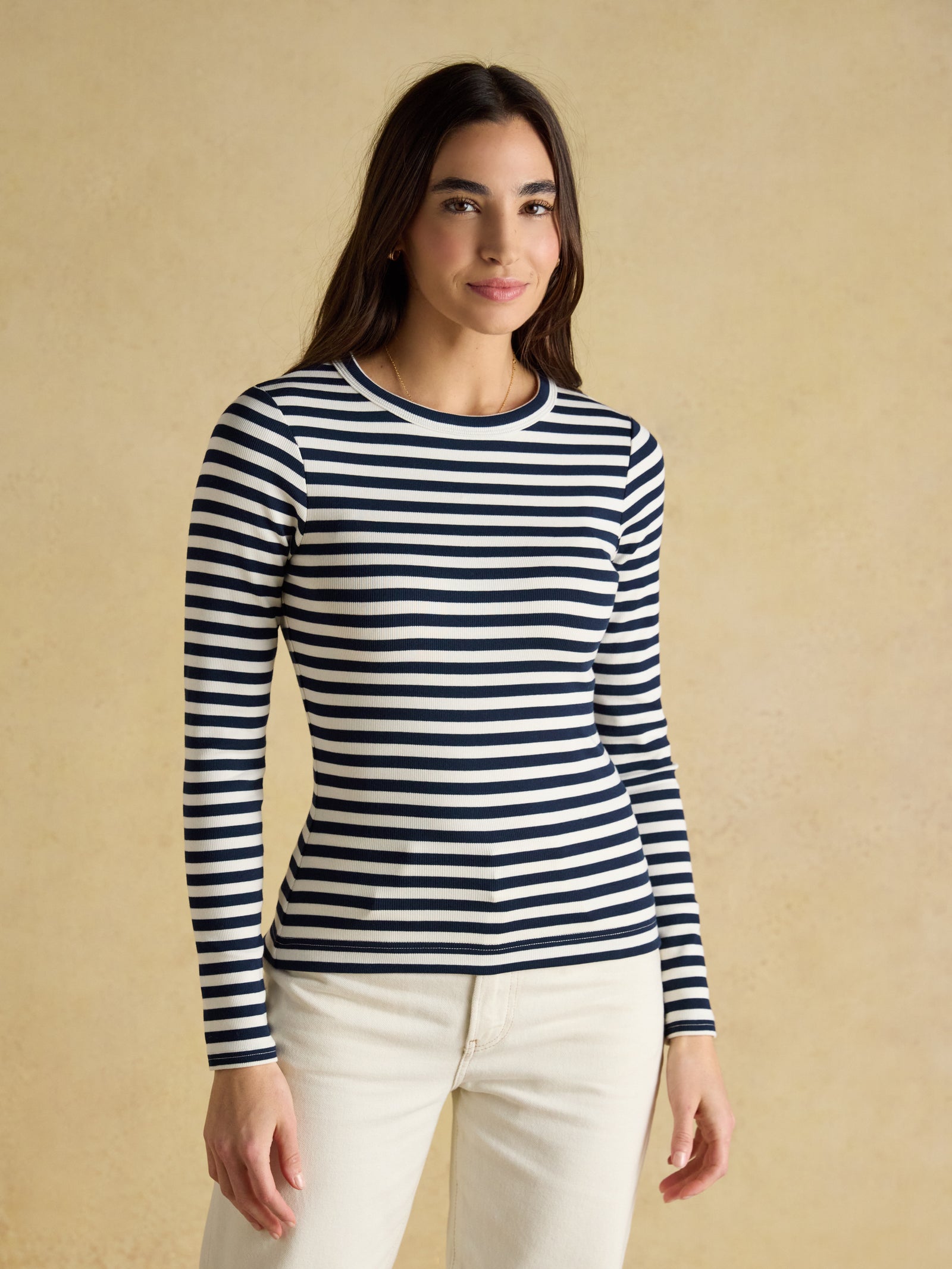 Joules Sophie Navy Stripe Long Sleeve Ribbed Fitted Top