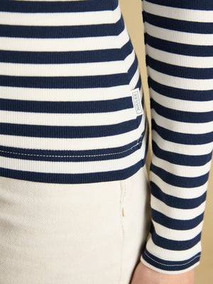 Joules Sophie Navy Stripe Long Sleeve Ribbed Fitted Top