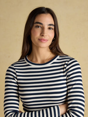 Joules Sophie Navy Stripe Long Sleeve Ribbed Fitted Top