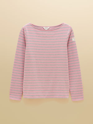 Joules Harbour Pink & Grey Marl Long Sleeve Striped Boat Neck Breton Top