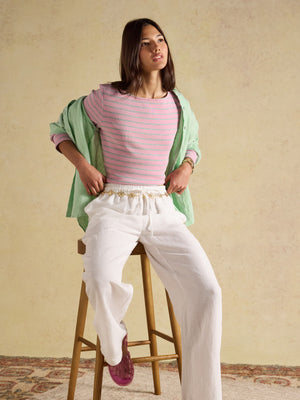 Joules Harbour Pink & Grey Marl Long Sleeve Striped Boat Neck Breton Top