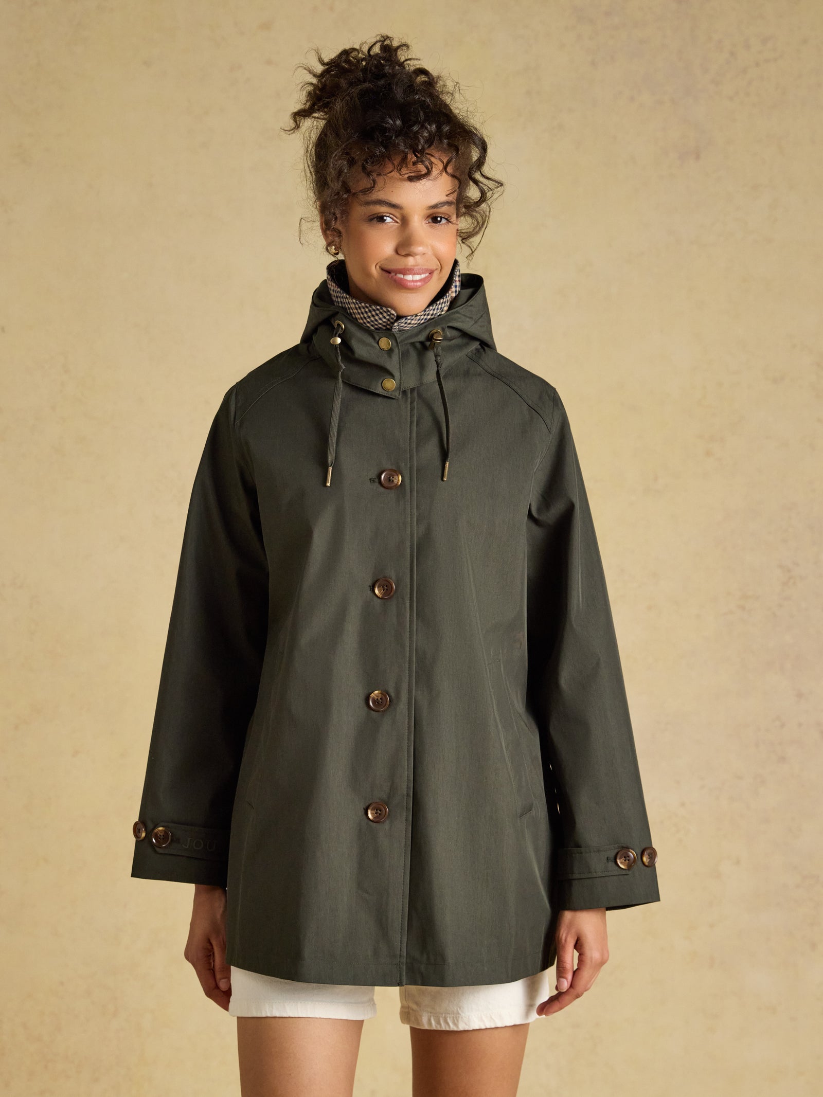 Joules Rainmore Khaki Green Waterproof Button Through Raincoat