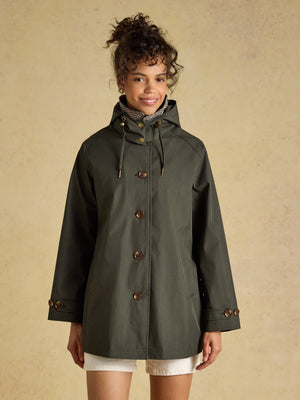 Joules Rainmore Khaki Green Waterproof Button Through Raincoat