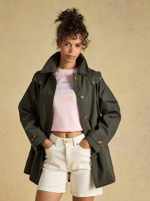 Joules Rainmore Khaki Green Waterproof Button Through Raincoat