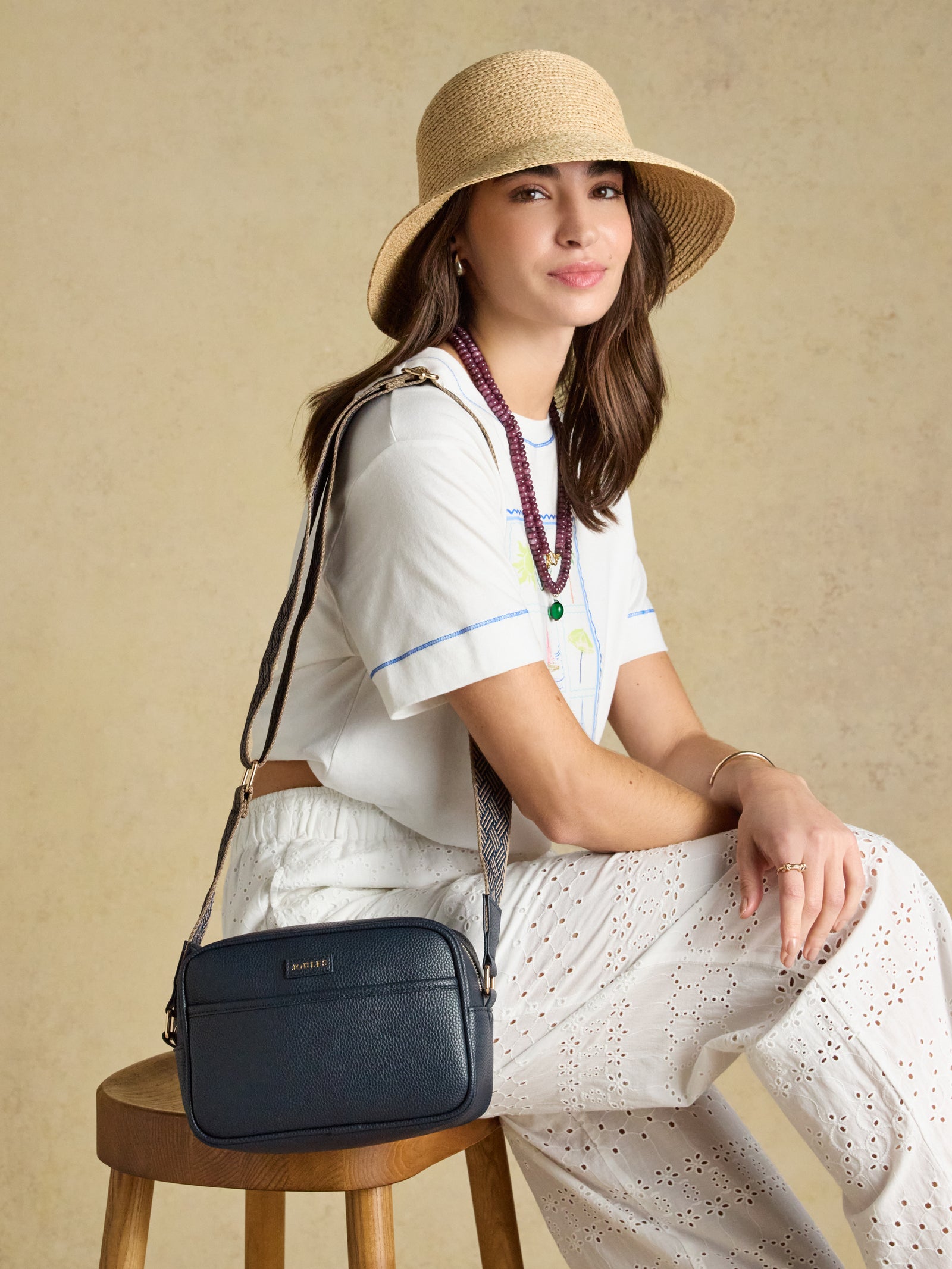 Joules Trent Navy & Gold Cross Body Bag with Adjustable Thick Strap