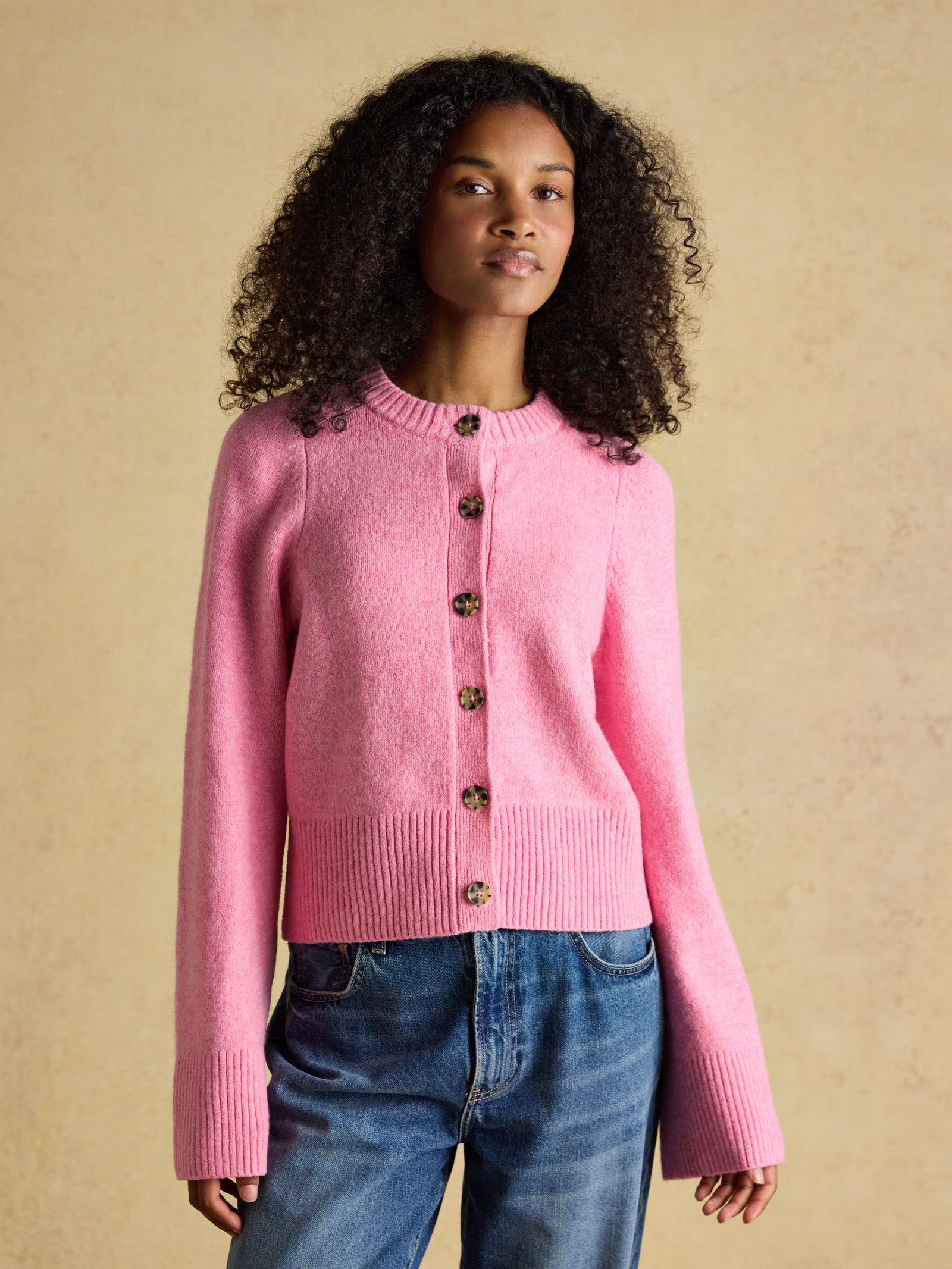 Joules Esme Pink Relaxed Knitted Round Neck Button Through Cardigan