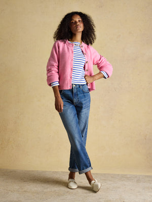 Joules Esme Pink Relaxed Knitted Round Neck Button Through Cardigan