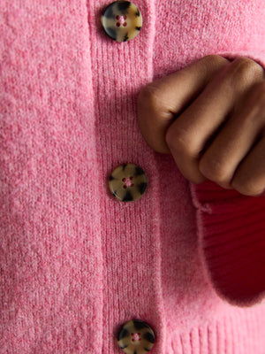 Joules Esme Pink Relaxed Knitted Round Neck Button Through Cardigan