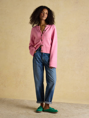 Joules Esme Pink Relaxed Knitted Round Neck Button Through Cardigan