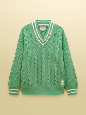 Joules Dibly Green Cable Knit Cricket Cotton Jumper
