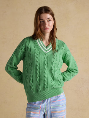 Joules Dibly Green Cable Knit Cricket Cotton Jumper