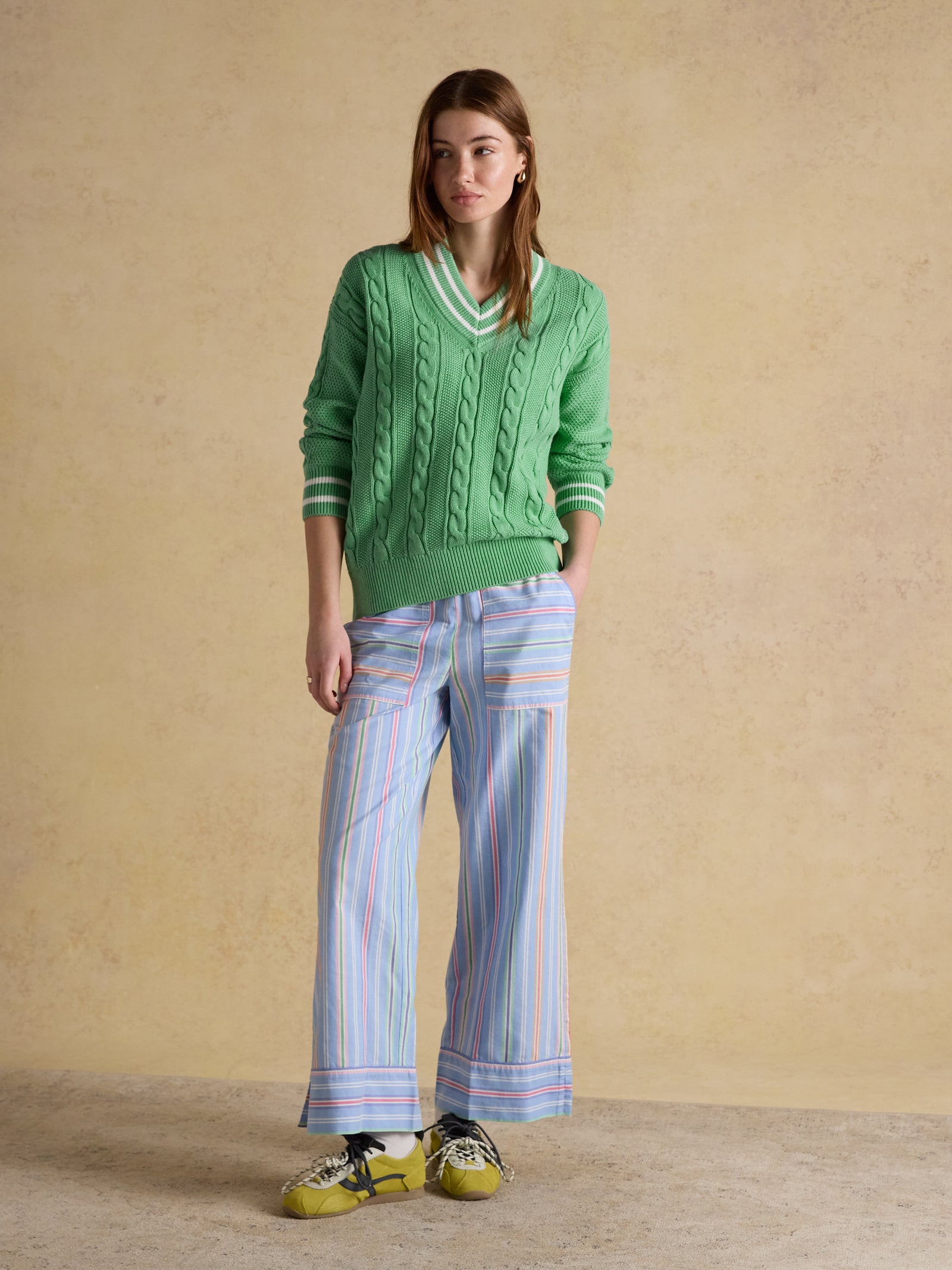 Joules Dibly Green Cable Knit Cricket Cotton Jumper