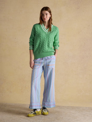 Joules Dibly Green Cable Knit Cricket Cotton Jumper