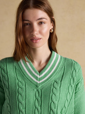 Joules Dibly Green Cable Knit Cricket Cotton Jumper