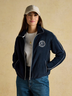 Joules Navy Polar Embroidered Full Zip Funnel Neck Fleece