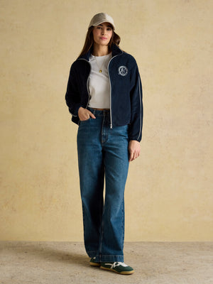 Joules Navy Polar Embroidered Full Zip Funnel Neck Fleece