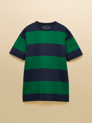 Joules Rugby Club Green & Navy Stripe Crew Neck Cotton T-Shirt