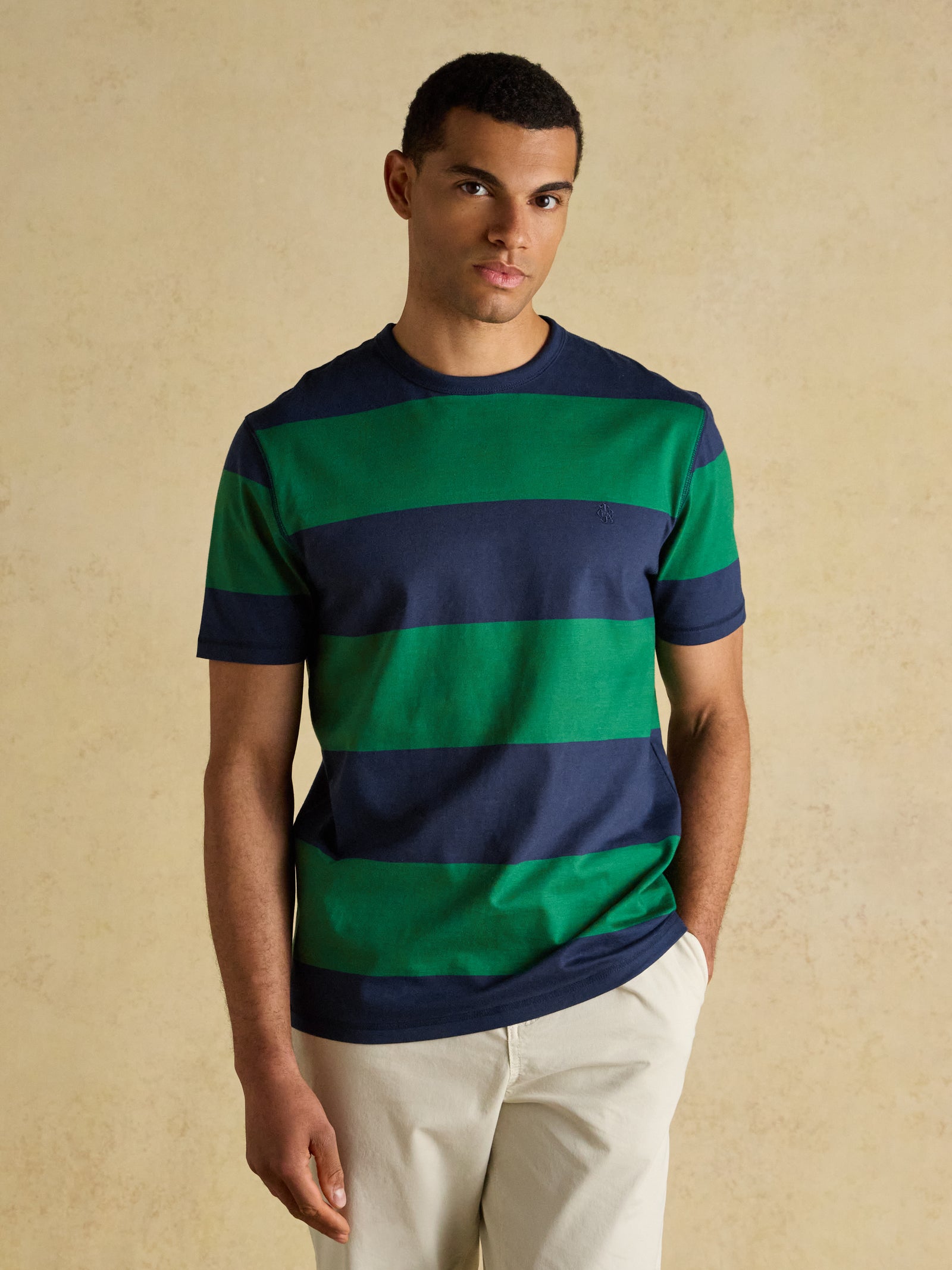 Joules Rugby Club Green & Navy Stripe Crew Neck Cotton T-Shirt