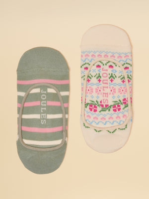Joules Women's Bessie Cream Pink Green Invisible Socks (size 4-8)