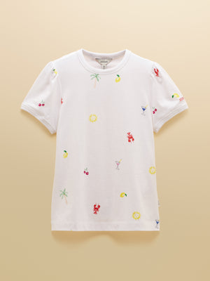 Joules Erin White Summer Icons Printed Short Sleeve Jersey T-Shirt