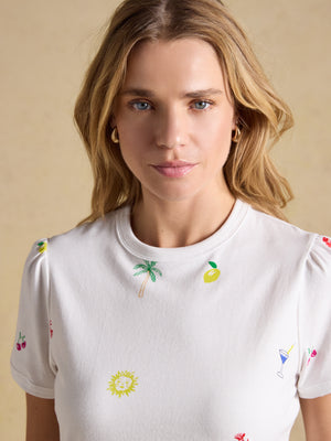 Joules Erin White Summer Icons Printed Short Sleeve Jersey T-Shirt