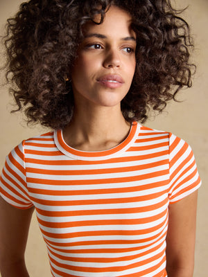 Joules Sophie Orange Striped Short Sleeve Ribbed Fitted T-Shirt