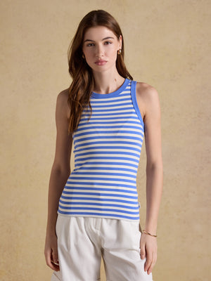 Joules Sofia Blue Stripe Ribbed Cotton Rich Jersey Vest