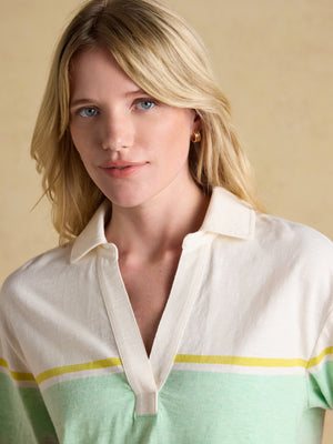 Joules Tallie White & Multi Striped Cotton Jersey Top With Collar
