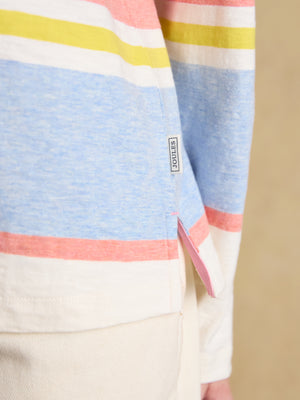 Joules Tallie White & Multi Striped Cotton Jersey Top With Collar