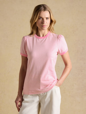 Joules Erin Pink Stripe Short Sleeve Jersey T-Shirt