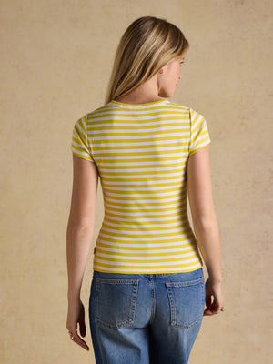 Joules Sophie Yellow Striped Short Sleeve Ribbed Fitted T-Shirt