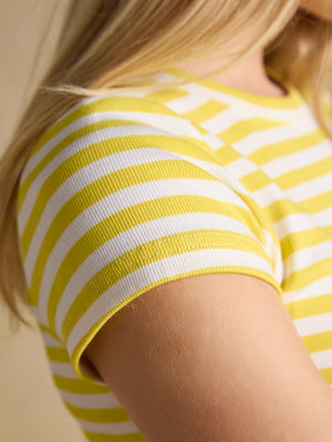 Joules Sophie Yellow Striped Short Sleeve Ribbed Fitted T-Shirt