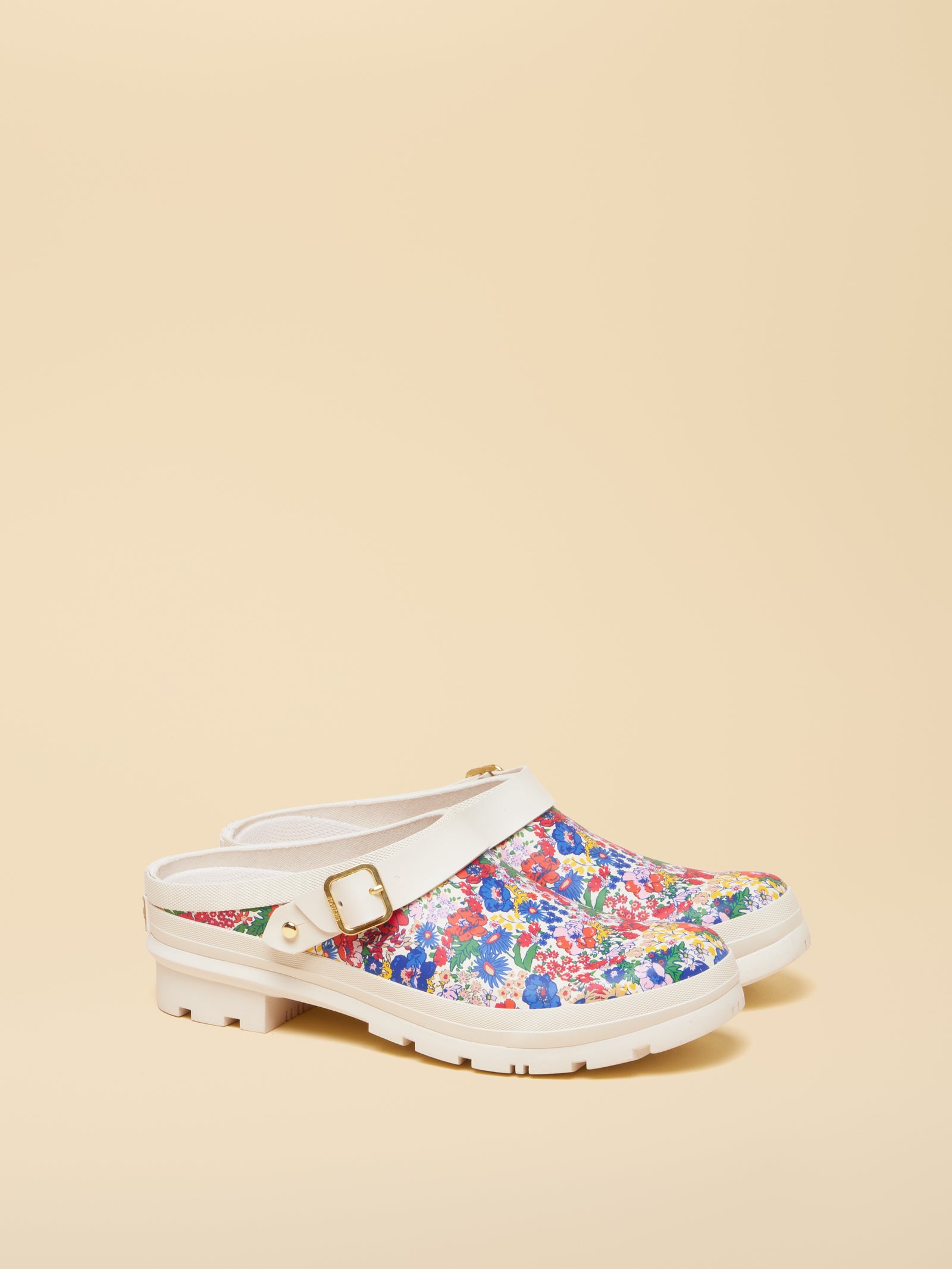 Joules Elbridge White & Multi Floral Welly Clogs