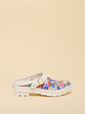 Joules Elbridge White & Multi Floral Welly Clogs