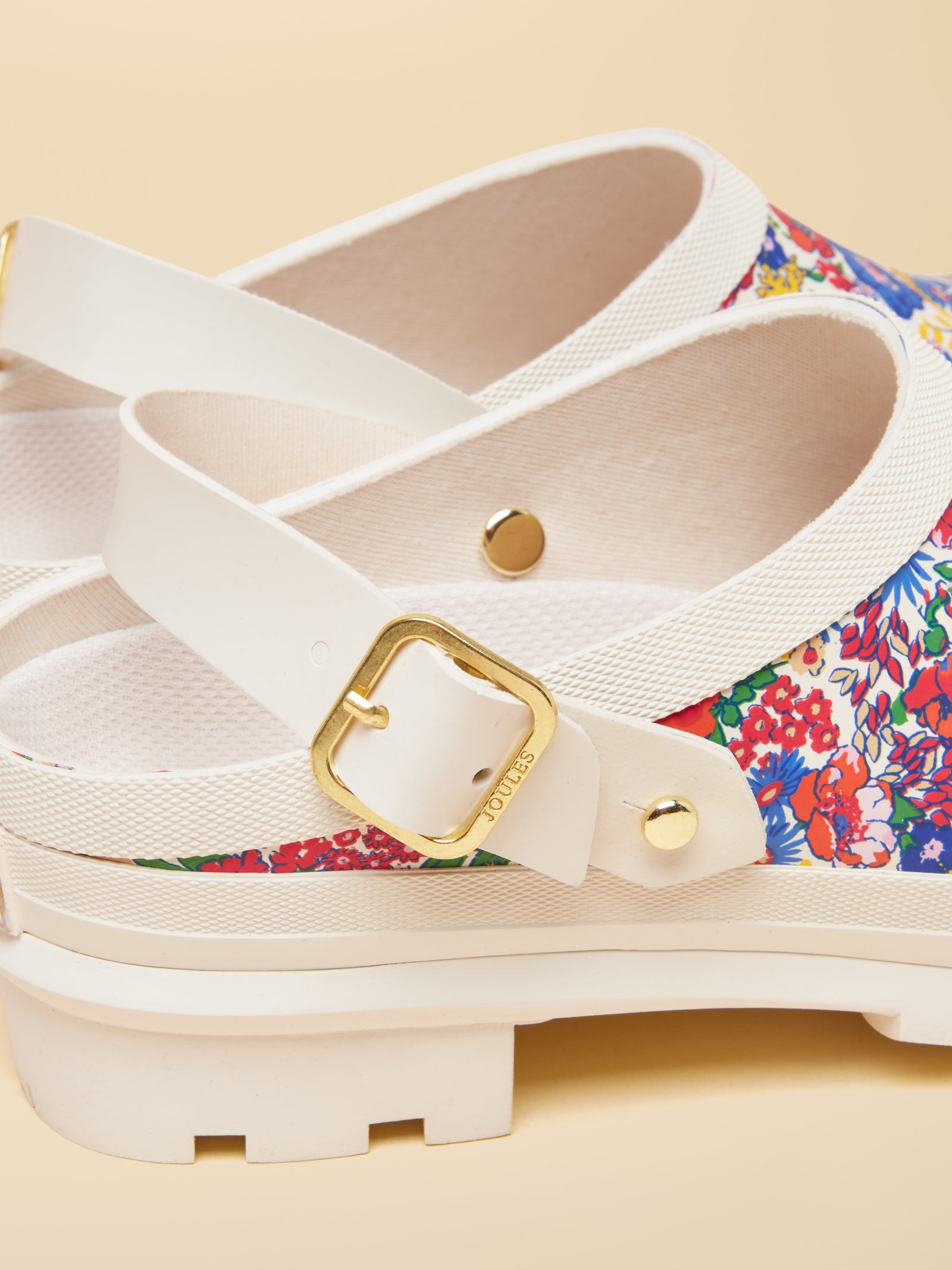 Joules Elbridge White & Multi Floral Welly Clogs