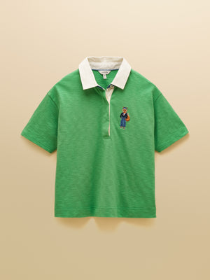 Joules Leighton Green Jonty Fox Embroidered Short Sleeve Cotton Rugby Shirt