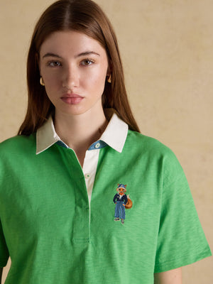 Joules Leighton Green Jonty Fox Embroidered Short Sleeve Cotton Rugby Shirt