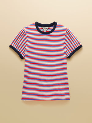 Joules Erin London Bus Blue Red Stripe Short Sleeve Jersey T-Shirt
