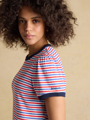 Joules Erin London Bus Blue Red Stripe Short Sleeve Jersey T-Shirt